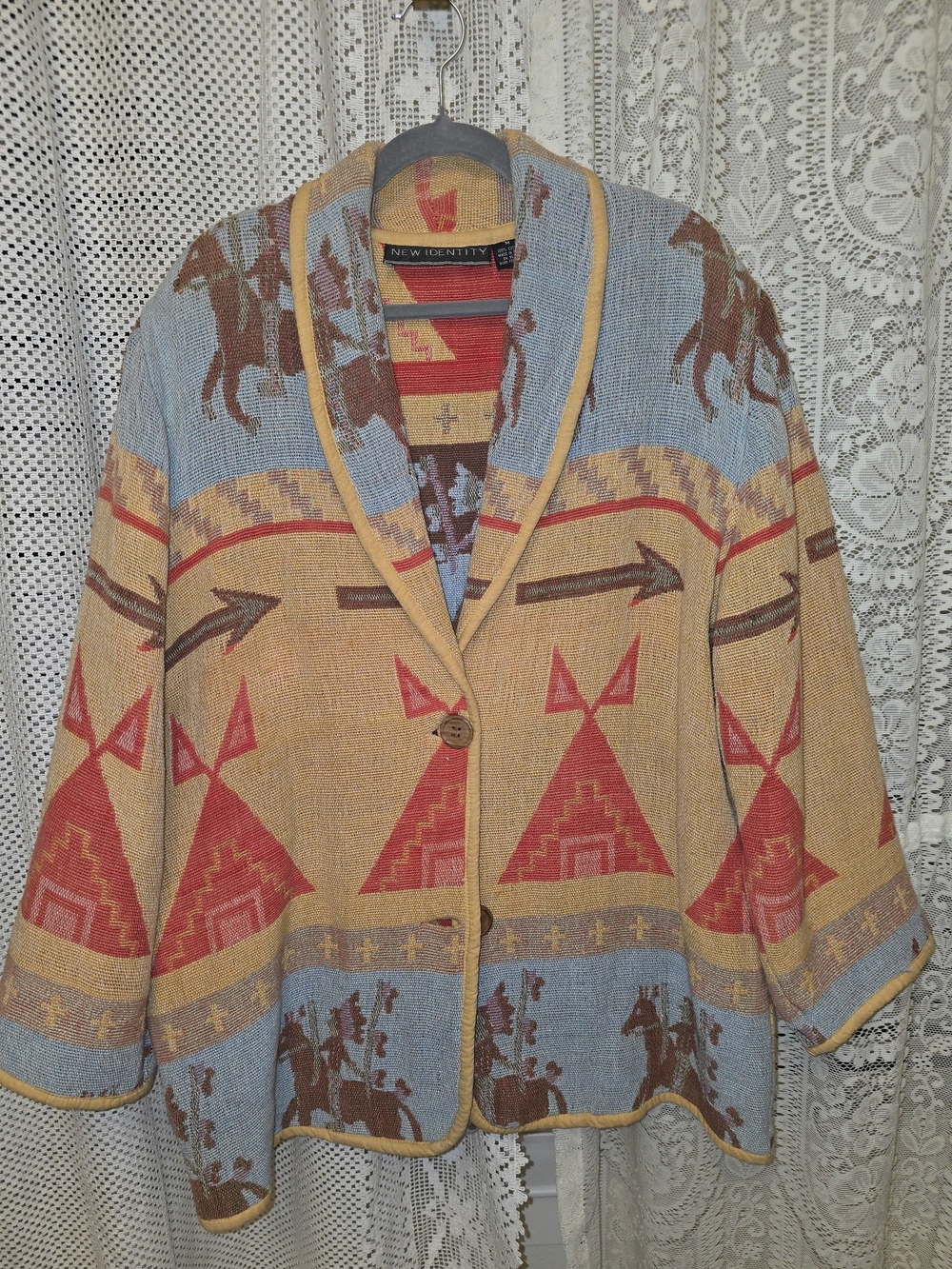 New Identity Vintage Aztec Southwestern-Print Knit Tapestry Blazer Womens Med